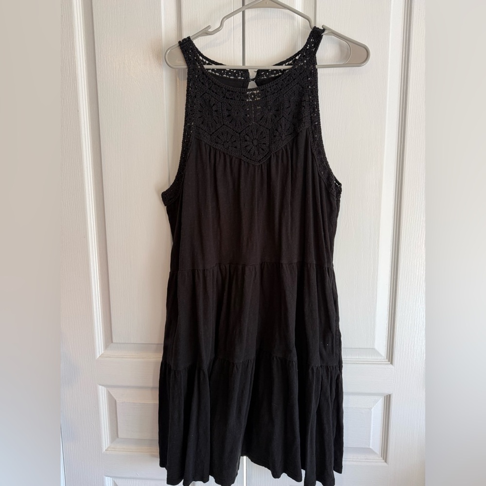 Time and Tru Black Crochet Detail Midi Dress